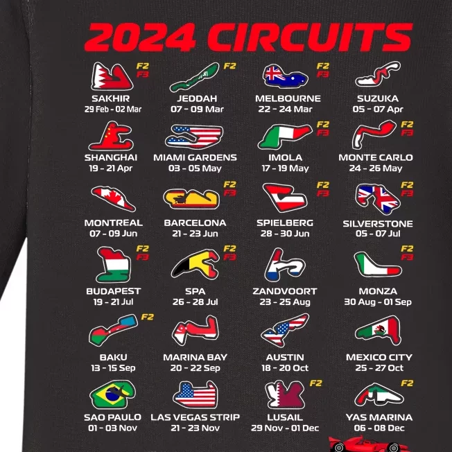 Racing Circuit Track Car Fan Race Lover 2024 Calendar Baby Long Sleeve Bodysuit