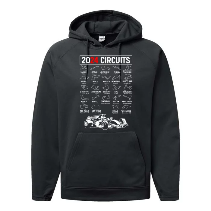 Racing Circuit Track Car Fan Race Lover 2024 Calendar Performance Fleece Hoodie