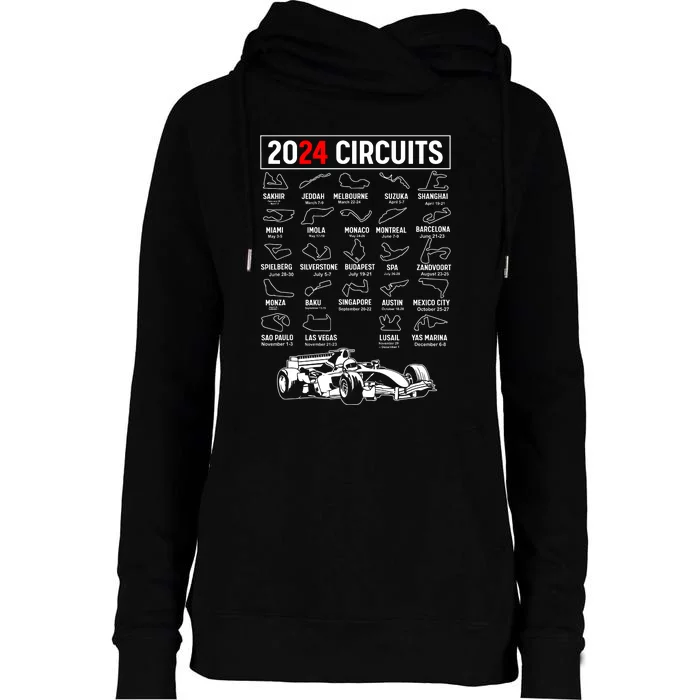 Racing Circuit Track Car Fan Race Lover 2024 Calendar Womens Funnel Neck Pullover Hood