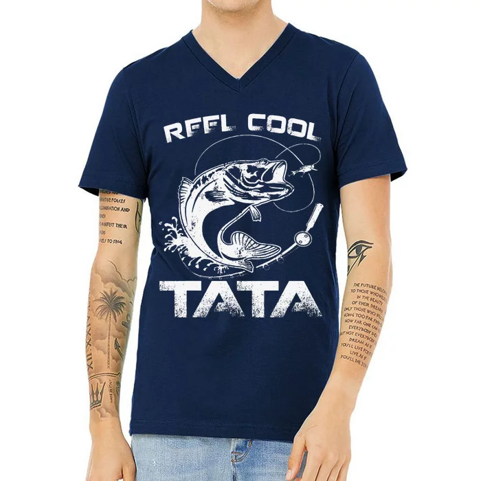 Reel Cool Tata Fish Fishing Fathers Day Gift V-Neck T-Shirt