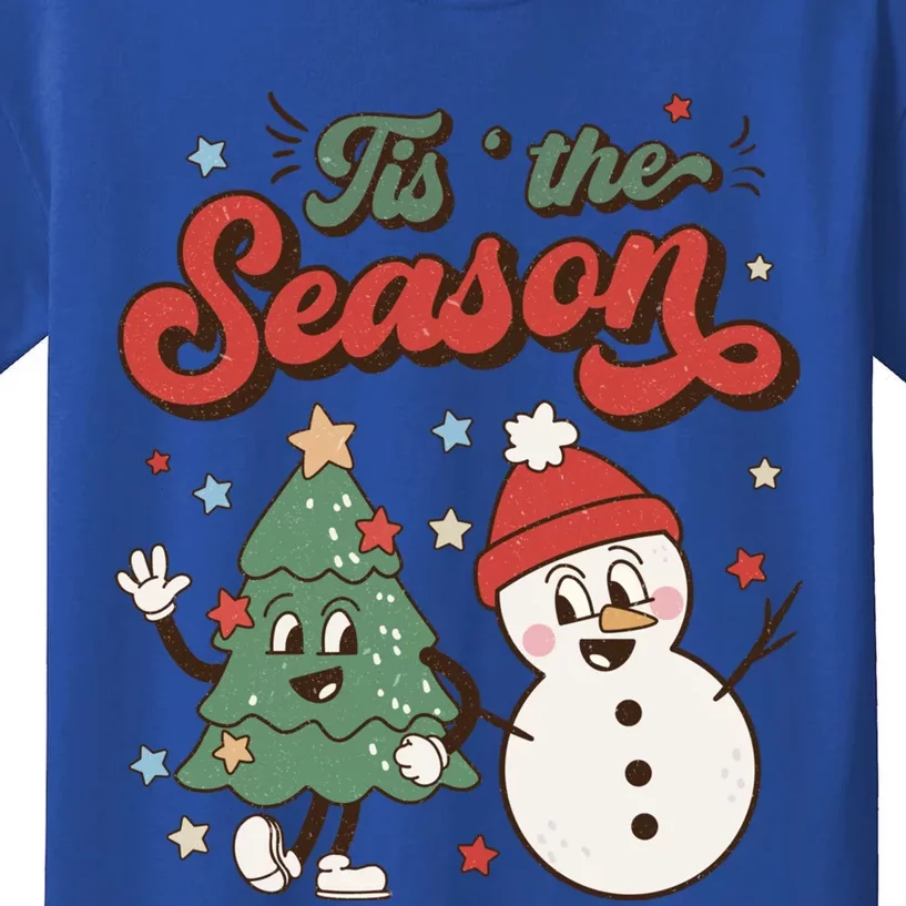 Retro Christmas Tis The Season Christmas Tree Snow Xmas Meaningful Gift Kids T-Shirt