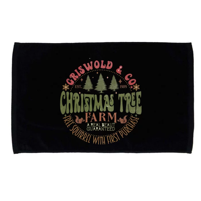 Retro Christmas Tree Farm Funny Holiday Vibes Groovy Family Microfiber Hand Towel