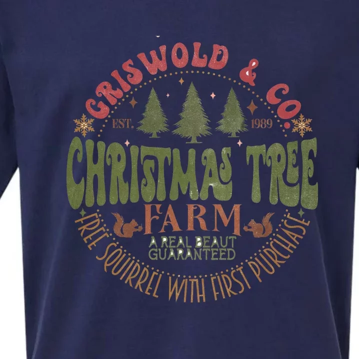 Retro Christmas Tree Farm Funny Holiday Vibes Groovy Family Sueded Cloud Jersey T-Shirt