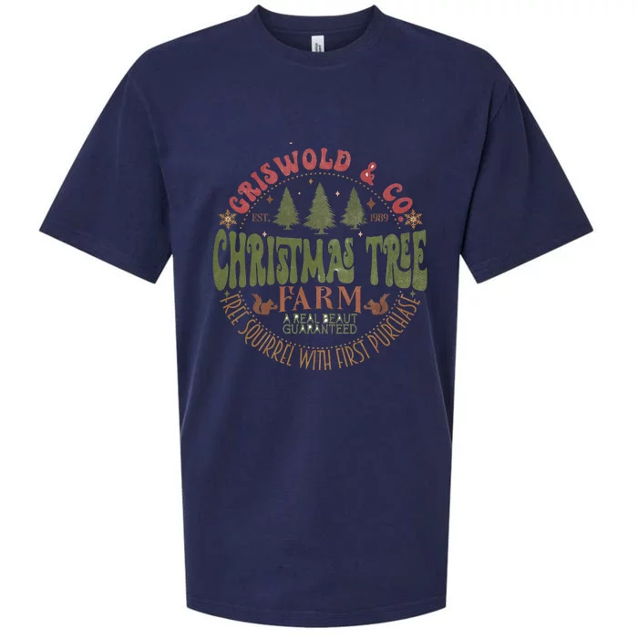 Retro Christmas Tree Farm Funny Holiday Vibes Groovy Family Sueded Cloud Jersey T-Shirt