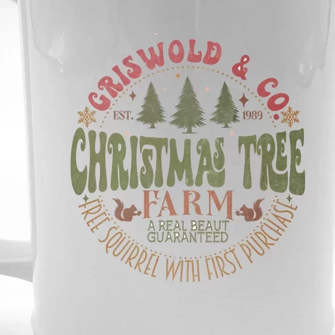 Retro Christmas Tree Farm Funny Holiday Vibes Groovy Family Front & Back Beer Stein