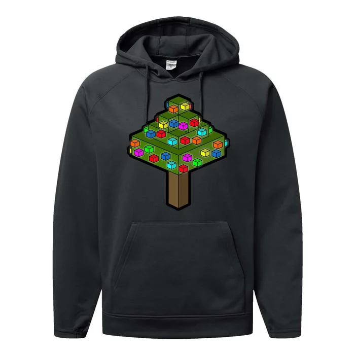 Retro Christmas Tree Blocks Gaming Craft Performance Fleece Hoodie