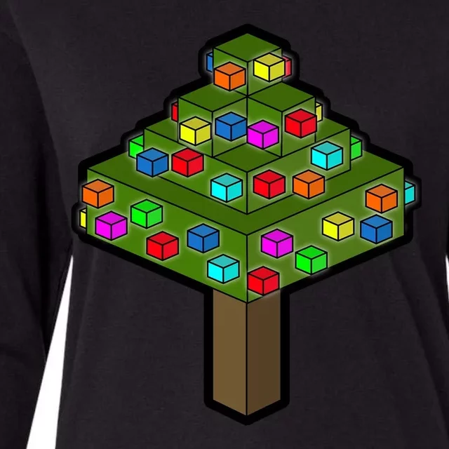 Retro Christmas Tree Blocks Gaming Craft Womens Cotton Relaxed Long Sleeve T-Shirt