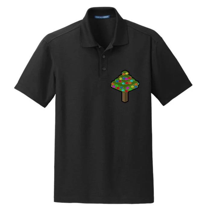 Retro Christmas Tree Blocks Gaming Craft Dry Zone Grid Performance Polo