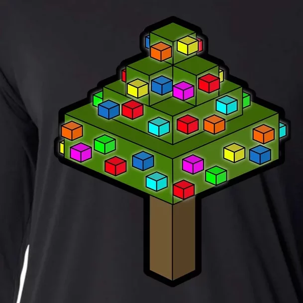 Retro Christmas Tree Blocks Gaming Craft Cooling Performance Long Sleeve Crew