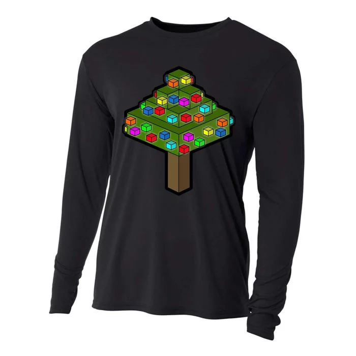 Retro Christmas Tree Blocks Gaming Craft Cooling Performance Long Sleeve Crew