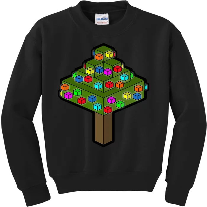 Retro Christmas Tree Blocks Gaming Craft Kids Sweatshirt