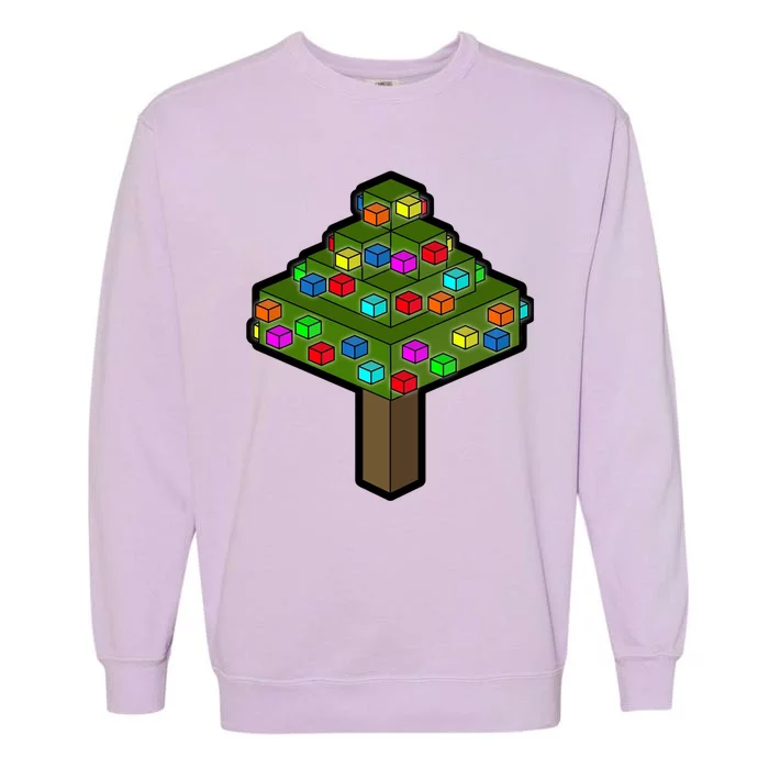 Retro Christmas Tree Blocks Gaming Craft Garment-Dyed Sweatshirt