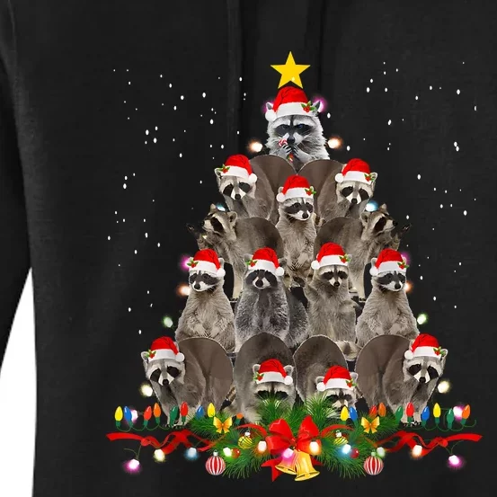 Raccoon Christmas Tree Lights Pajama Racoon Lover Xmas Women's Pullover Hoodie