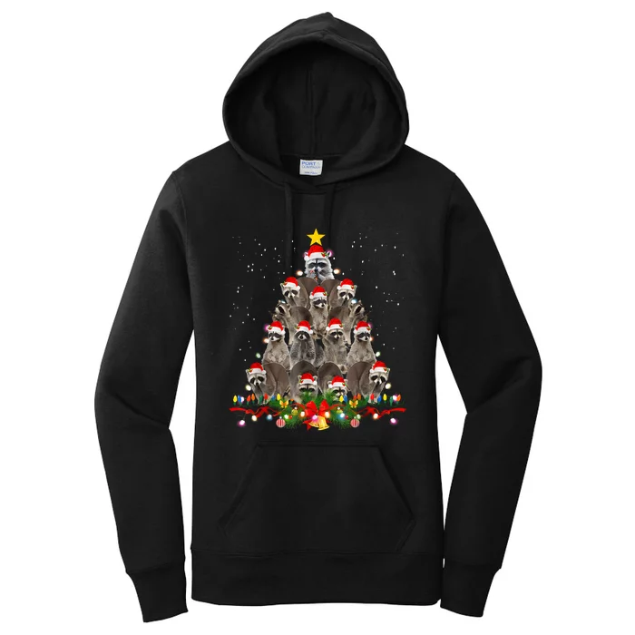 Raccoon Christmas Tree Lights Pajama Racoon Lover Xmas Women's Pullover Hoodie