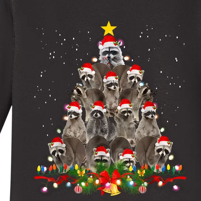 Raccoon Christmas Tree Lights Pajama Racoon Lover Xmas Baby Long Sleeve Bodysuit