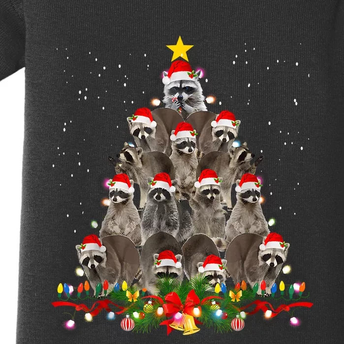 Raccoon Christmas Tree Lights Pajama Racoon Lover Xmas Baby Bodysuit