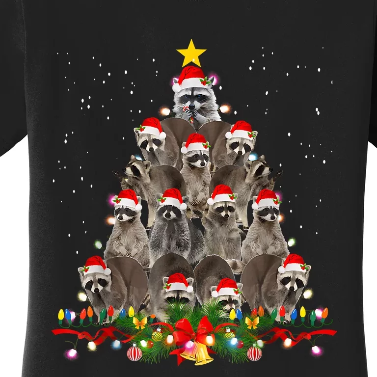 Raccoon Christmas Tree Lights Pajama Racoon Lover Xmas Women's T-Shirt