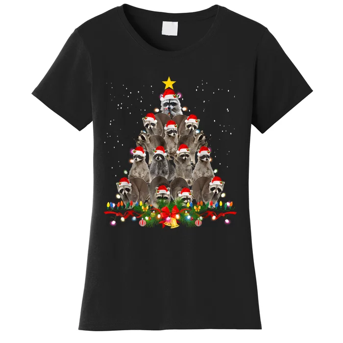 Raccoon Christmas Tree Lights Pajama Racoon Lover Xmas Women's T-Shirt