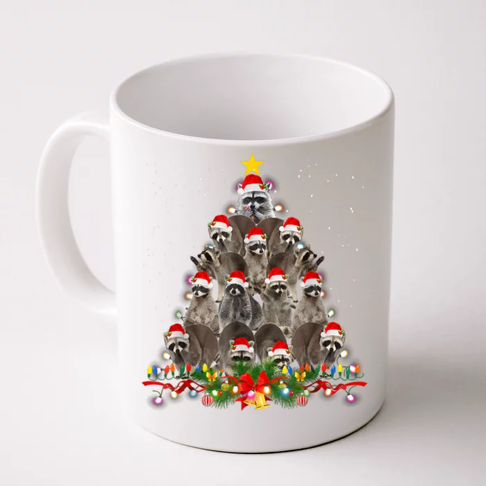 Raccoon Christmas Tree Lights Pajama Racoon Lover Xmas Front & Back Coffee Mug