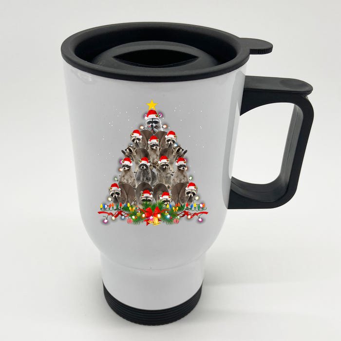 Raccoon Christmas Tree Lights Pajama Racoon Lover Xmas Front & Back Stainless Steel Travel Mug