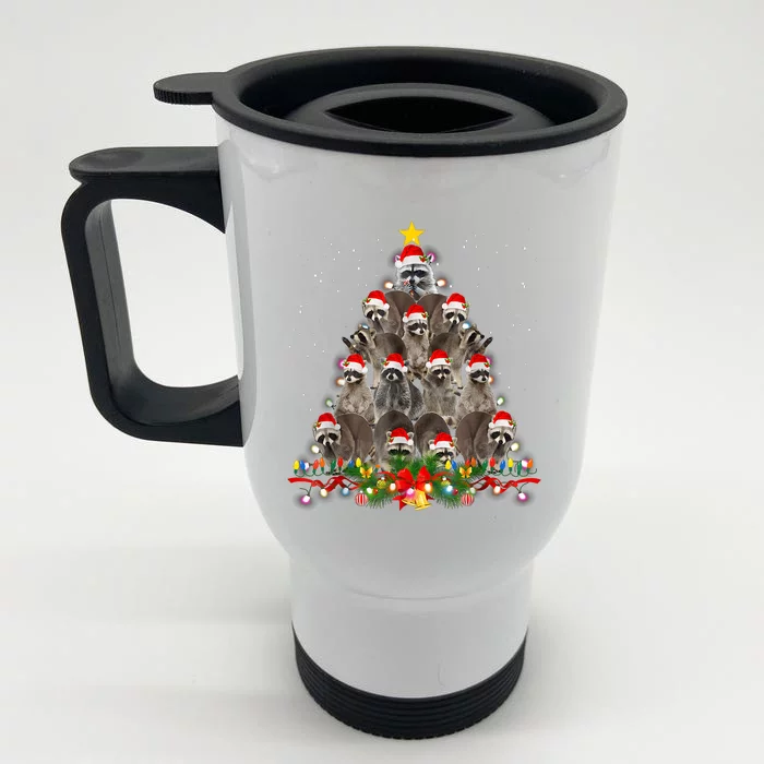 Raccoon Christmas Tree Lights Pajama Racoon Lover Xmas Front & Back Stainless Steel Travel Mug