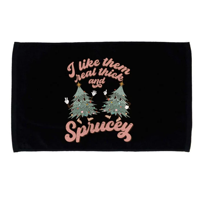 Retro Christmas Tree I Like Them Real Thick And Sprucey Xmas Gift Microfiber Hand Towel