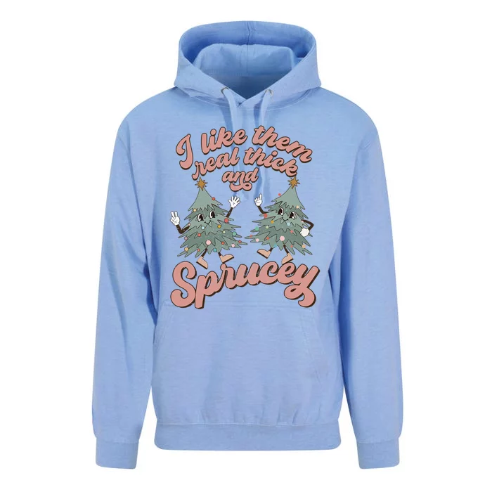 Retro Christmas Tree I Like Them Real Thick And Sprucey Xmas Gift Unisex Surf Hoodie