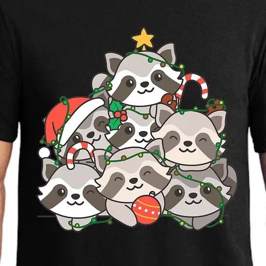 Raccoon Christmas Tree Lights Pajama Racoon Lover Xmas Gifts Pajama Set