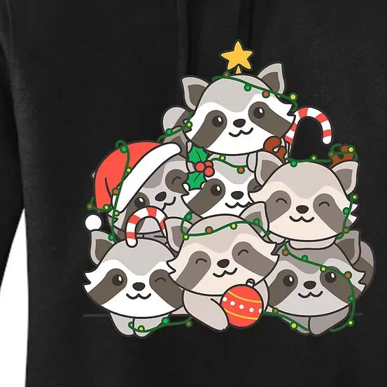 Raccoon Christmas Tree Lights Pajama Racoon Lover Xmas Gifts Women's Pullover Hoodie