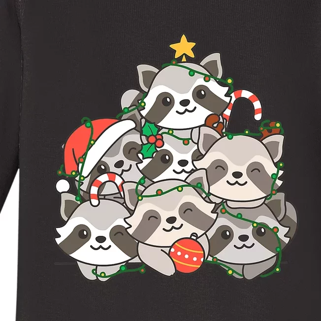 Raccoon Christmas Tree Lights Pajama Racoon Lover Xmas Gifts Baby Long Sleeve Bodysuit