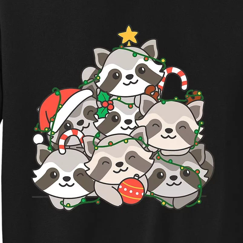 Raccoon Christmas Tree Lights Pajama Racoon Lover Xmas Gifts Tall Sweatshirt