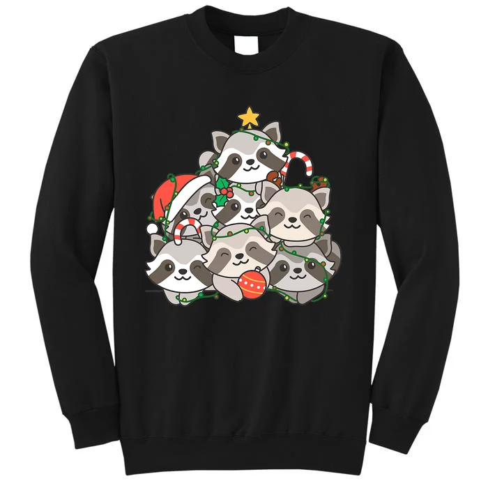 Raccoon Christmas Tree Lights Pajama Racoon Lover Xmas Gifts Tall Sweatshirt