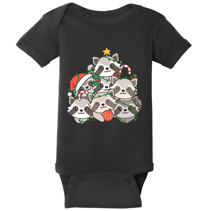 Raccoon Christmas Tree Lights Pajama Racoon Lover Xmas Gifts Baby Bodysuit