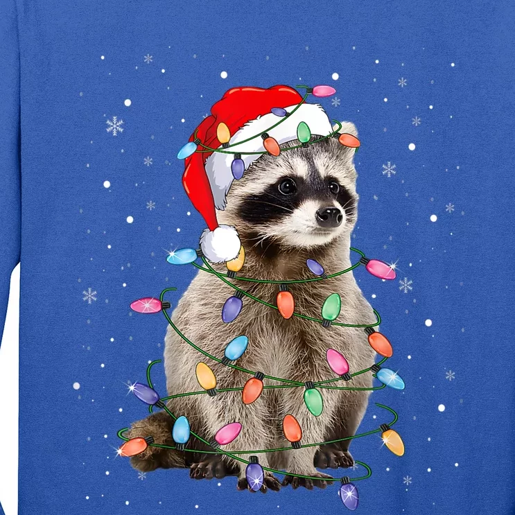 Raccoon Christmas Tree Lights Pajama Santa Racoon Lover Xmas Long Sleeve Shirt