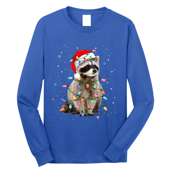 Raccoon Christmas Tree Lights Pajama Santa Racoon Lover Xmas Long Sleeve Shirt