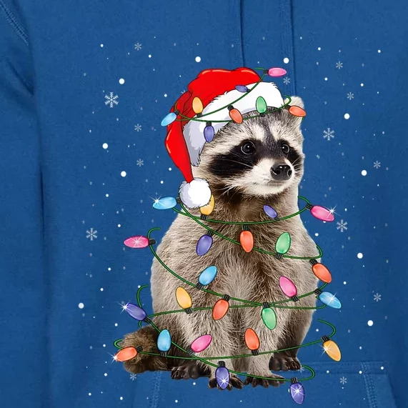 Raccoon Christmas Tree Lights Pajama Santa Racoon Lover Xmas Premium Hoodie