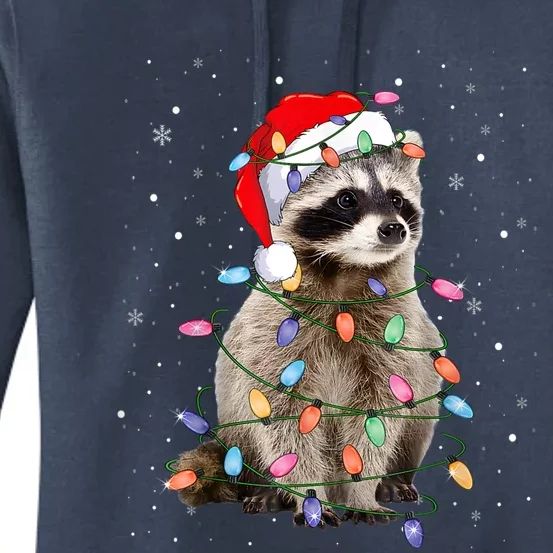 Raccoon Christmas Tree Lights Pajama Santa Racoon Lover Xmas Women's Pullover Hoodie