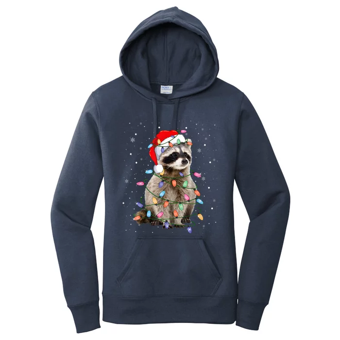 Raccoon Christmas Tree Lights Pajama Santa Racoon Lover Xmas Women's Pullover Hoodie