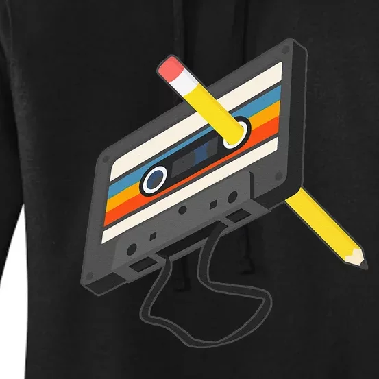 Retro Cassette Tape Pencil 70s 80s 90s Music Mixtape Women's Pullover Hoodie