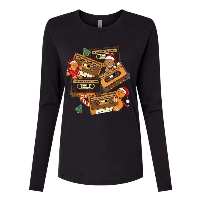 Retro Cassette Tapes With Christmas Music Carols Womens Cotton Relaxed Long Sleeve T-Shirt