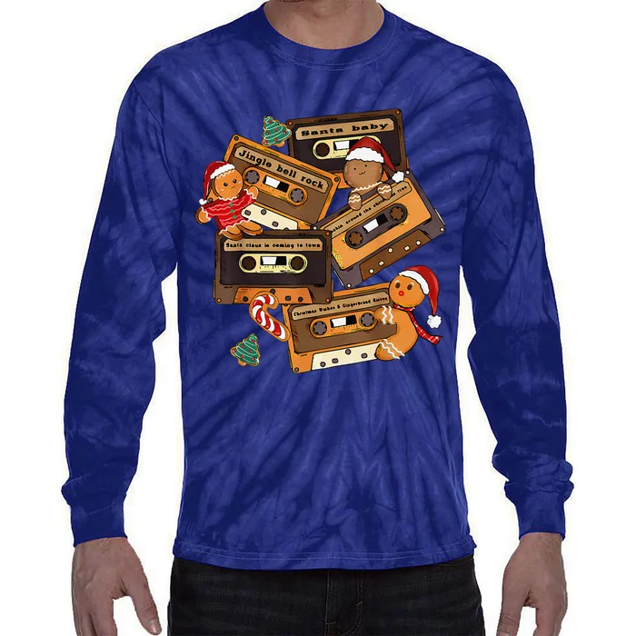 Retro Cassette Tapes With Christmas Music Carols Tie-Dye Long Sleeve Shirt