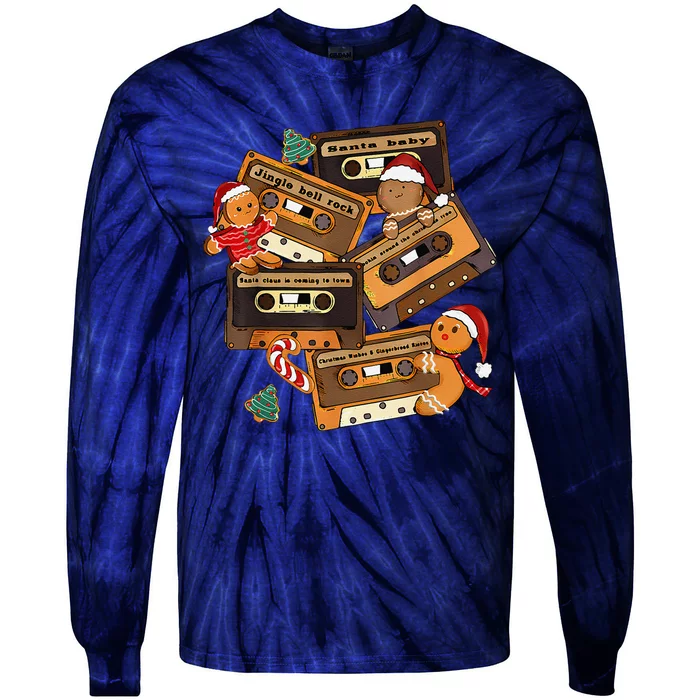 Retro Cassette Tapes With Christmas Music Carols Tie-Dye Long Sleeve Shirt