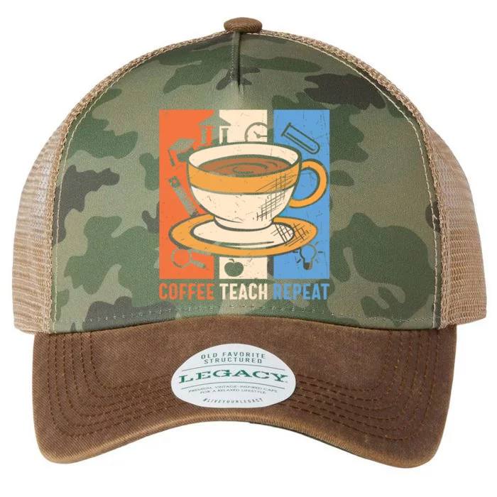 Retro Coffee Teach Repeat Caffeine Addict Teacher Professor Great Gift Legacy Tie Dye Trucker Hat