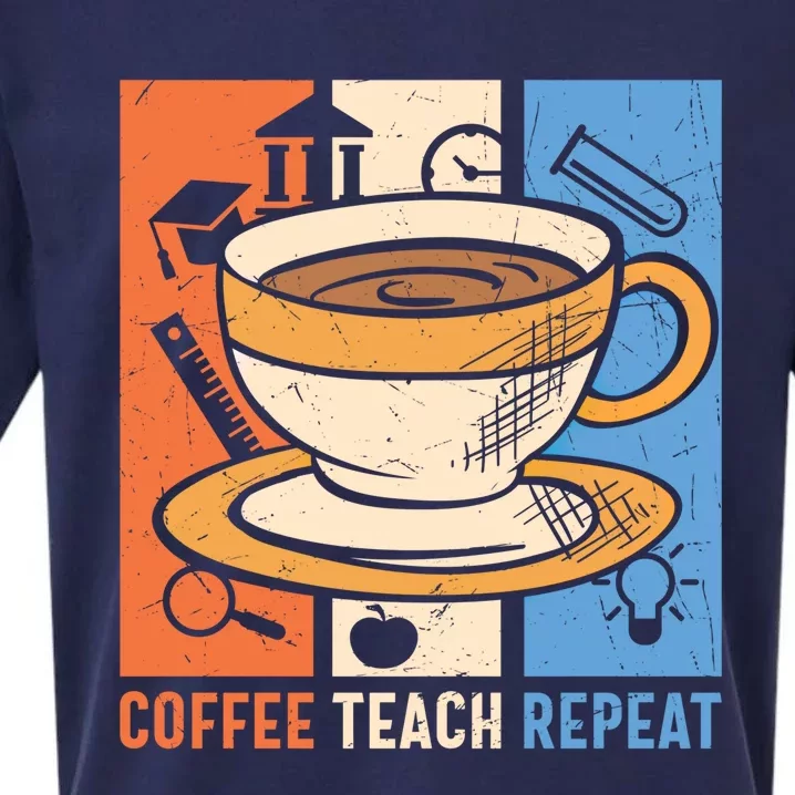 Retro Coffee Teach Repeat Caffeine Addict Teacher Professor Great Gift Sueded Cloud Jersey T-Shirt