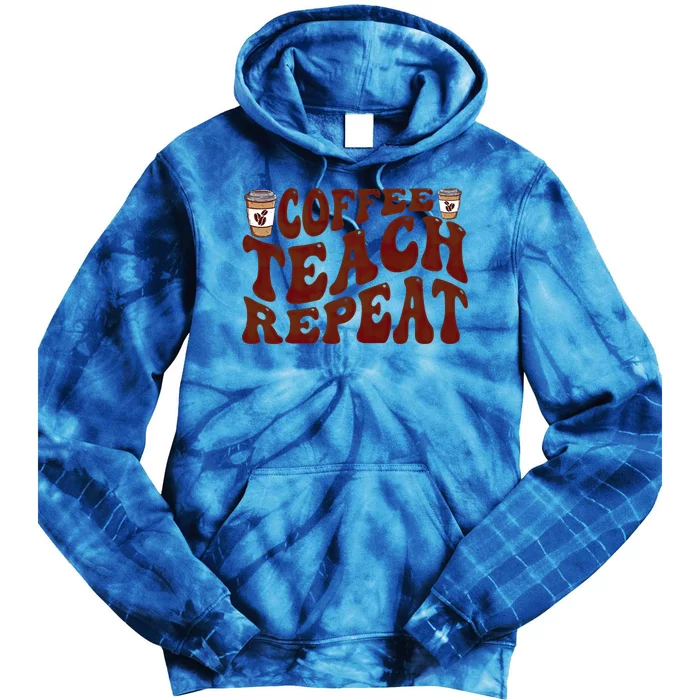 Retro Coffee Teach Repeat Groovy Appreciation Coffe Lover Gift Tie Dye Hoodie