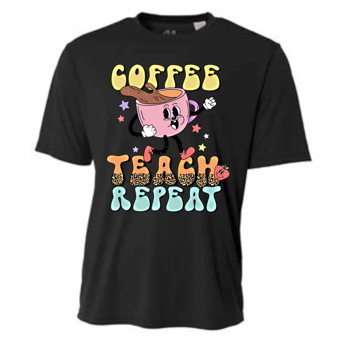 Retro Coffee Teach Repeat Teacher Life Back To School Outfit Gift Cooling Performance Crew T-Shirt