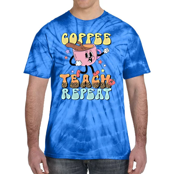 Retro Coffee Teach Repeat Teacher Life Back To School Outfit Gift Tie-Dye T-Shirt