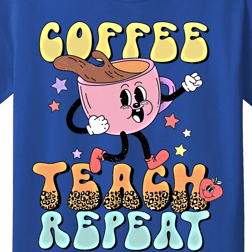 Retro Coffee Teach Repeat Teacher Life Back To School Outfit Gift Kids T-Shirt