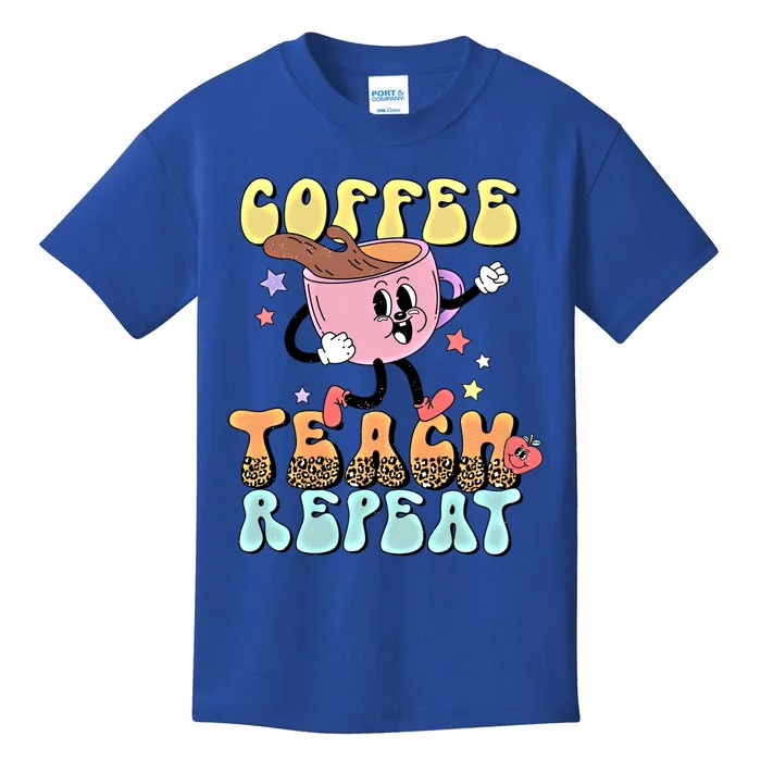 Retro Coffee Teach Repeat Teacher Life Back To School Outfit Gift Kids T-Shirt