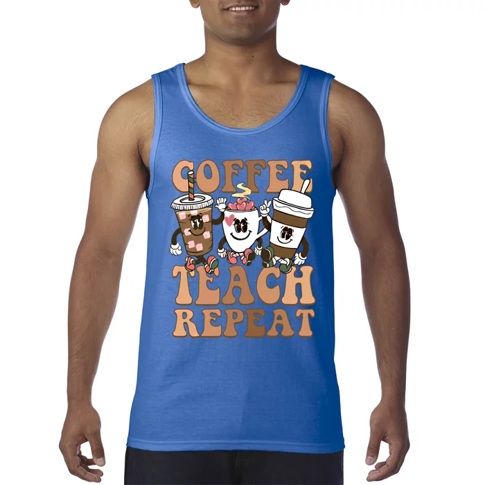 Retro Coffee Teach Repeat Teacher's Day Coffee Lover Gift Tank Top